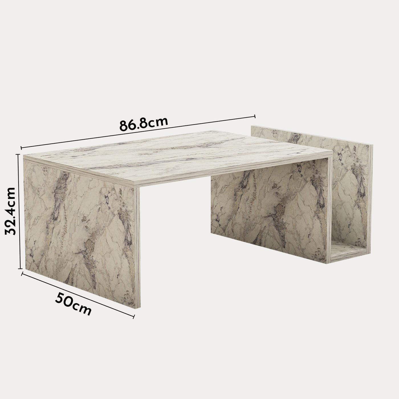 NOAH Table basse rectangulaire couleur marbre avec rangement intégré