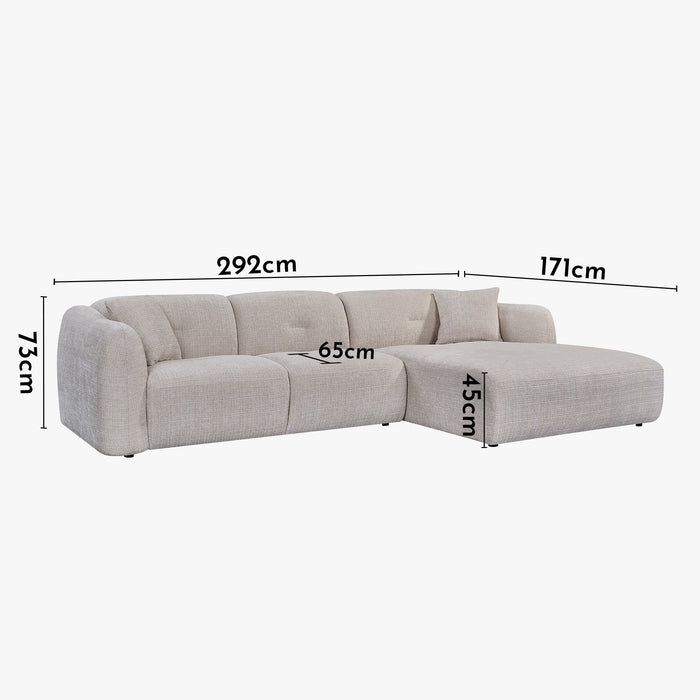 NOELIA Canapé d'angle en tissu capitonné beige - Angle droit