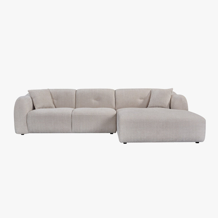 NOELIA Canapé d'angle en tissu capitonné beige - Angle droit