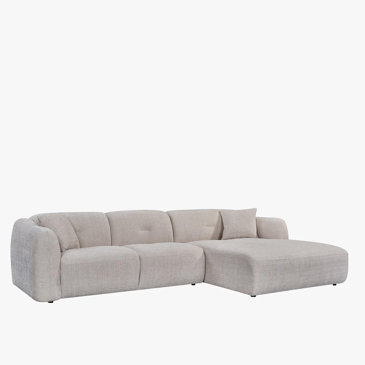 NOELIA Canapé d'angle en tissu capitonné beige - Angle droit - Canapés d'angle - Mobilier Deco