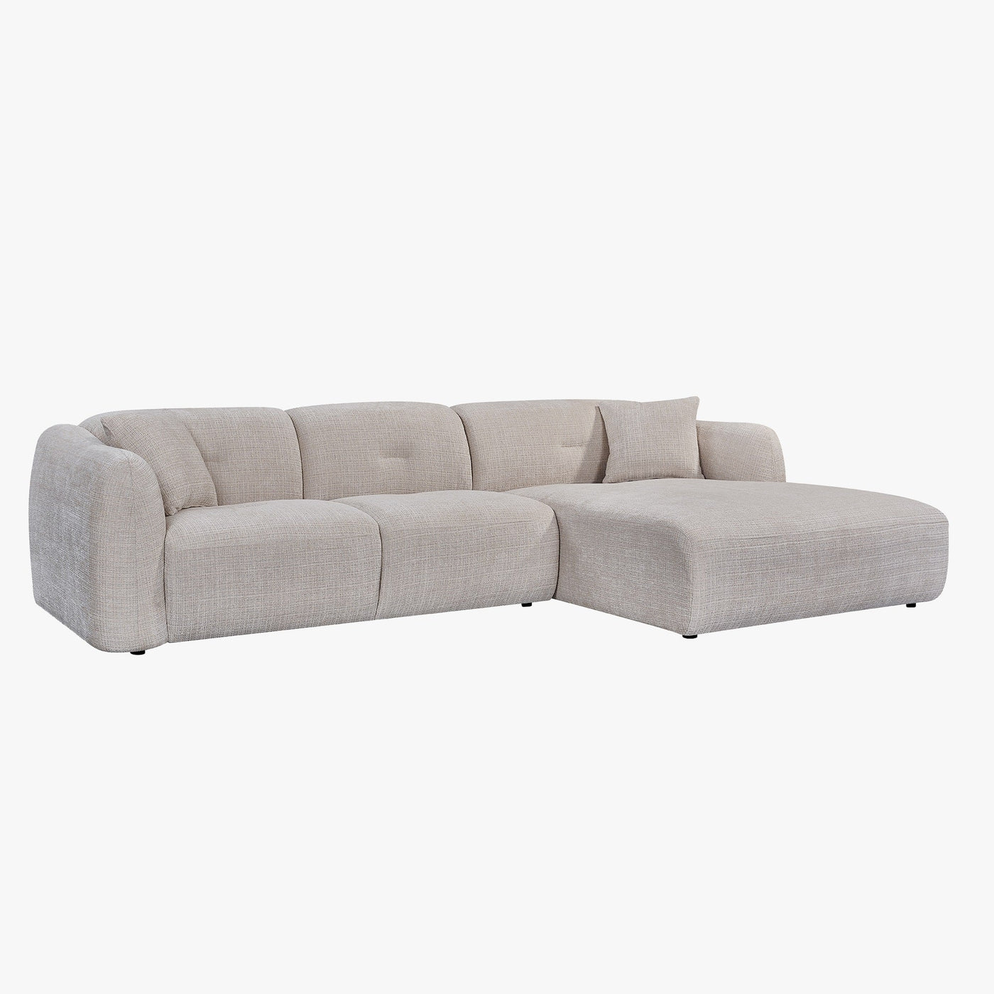 NOELIA Canapé d'angle en tissu capitonné beige - Angle droit - Canapés d'angle - Mobilier Deco