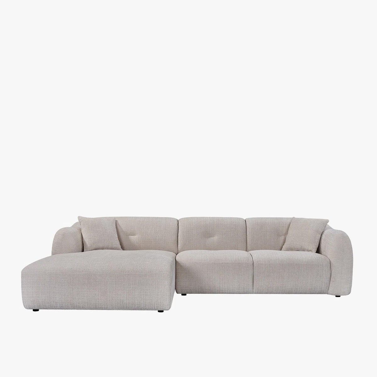 NOELIA Canapé d'angle en tissu capitonné beige - Angle gauche - Canapés d'angle - Mobilier Deco