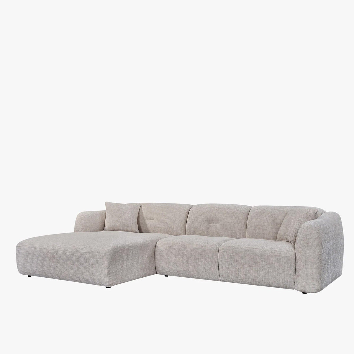 NOELIA Canapé d'angle en tissu capitonné beige - Angle gauche - Canapés d'angle - Mobilier Deco