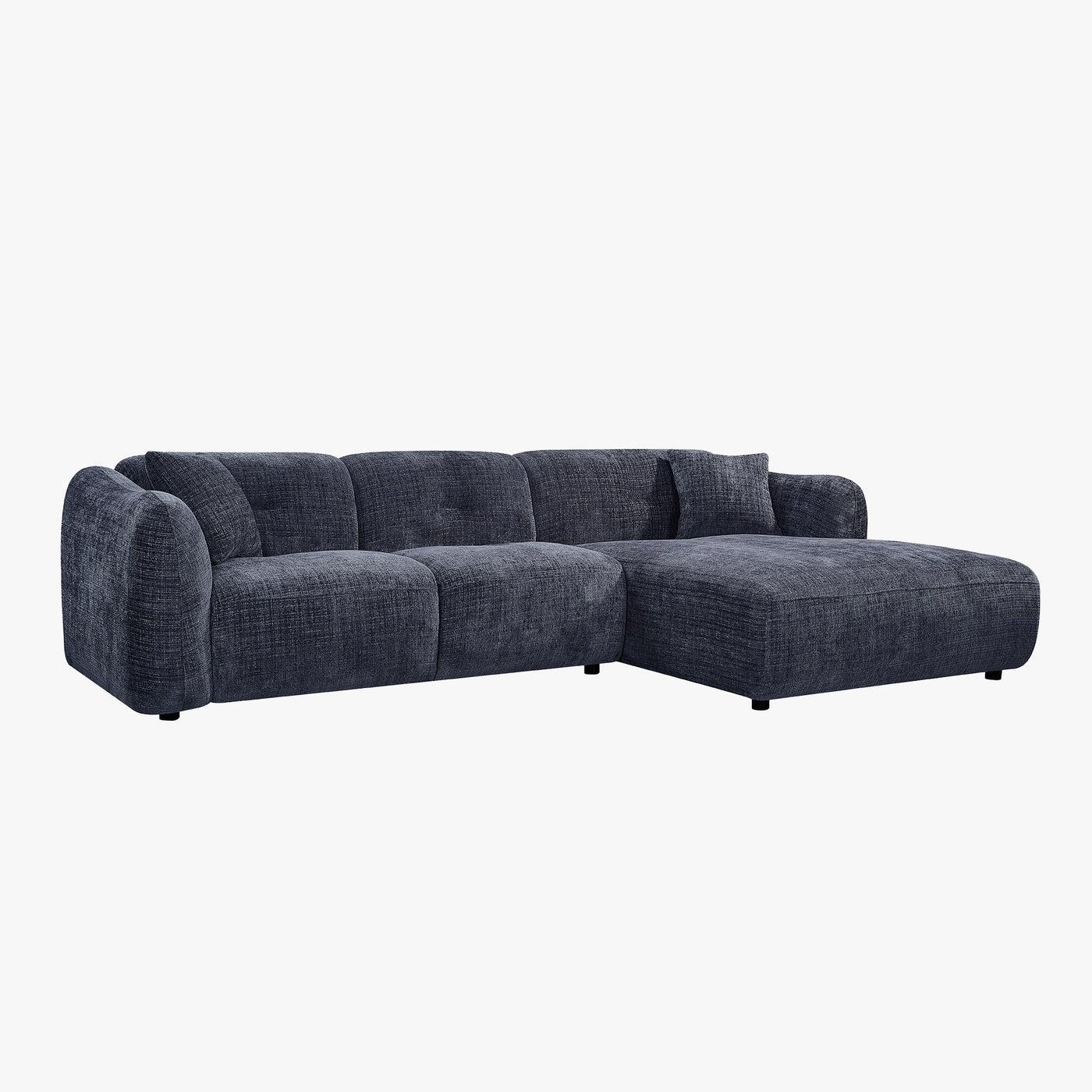 NOELIA Canapé d'angle en tissu capitonné bleu - Angle droit - Canapés d'angle - Mobilier Deco