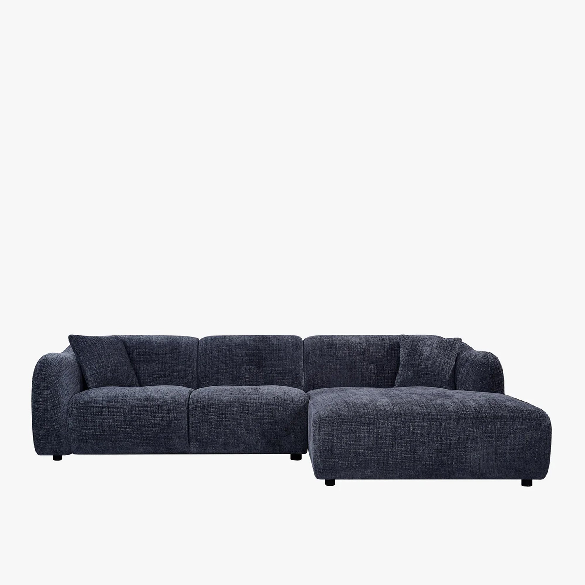 NOELIA Canapé d'angle en tissu capitonné bleu - Angle droit - Canapés d'angle - Mobilier Deco