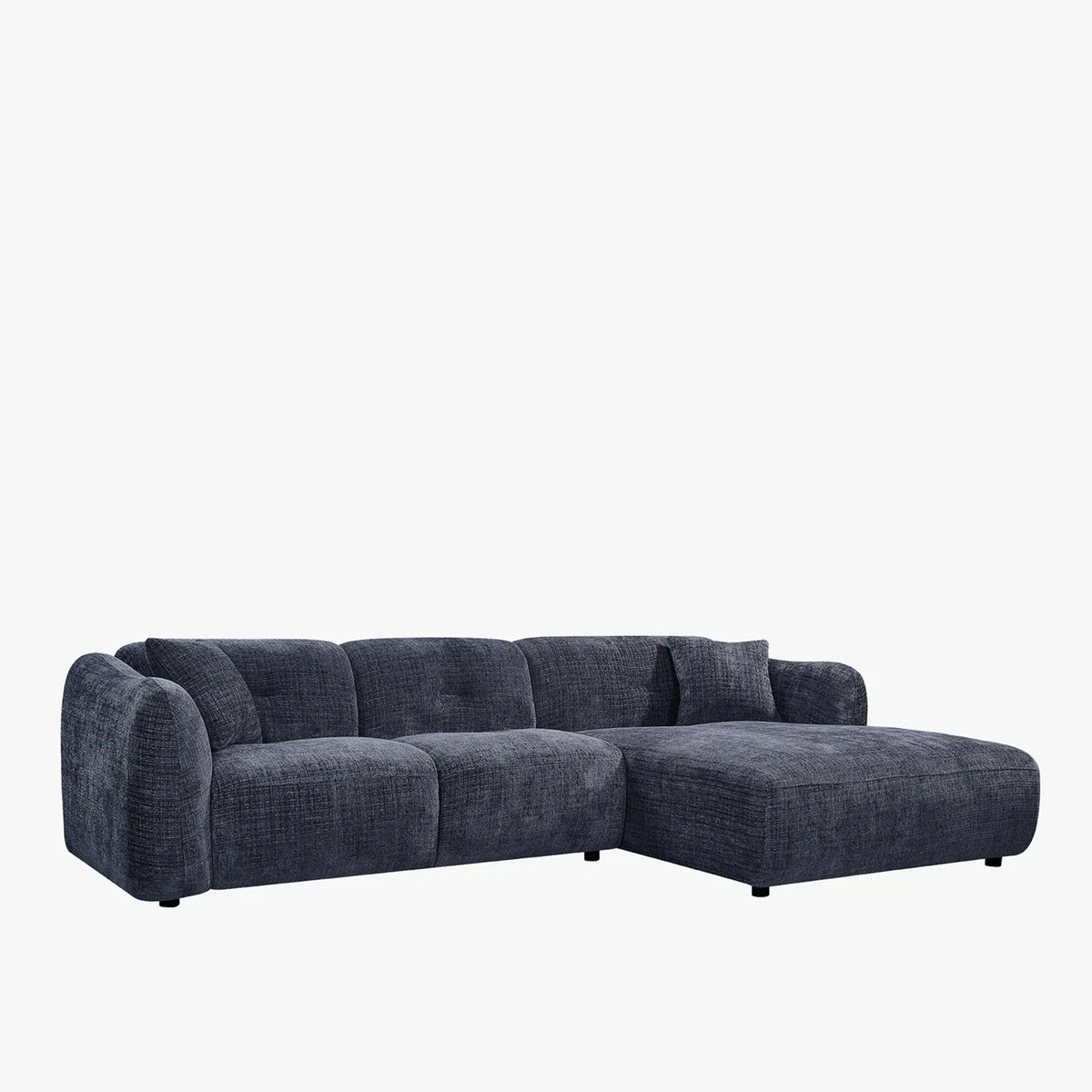 NOELIA Canapé d'angle en tissu capitonné bleu - Angle droit - Canapés d'angle - Mobilier Deco