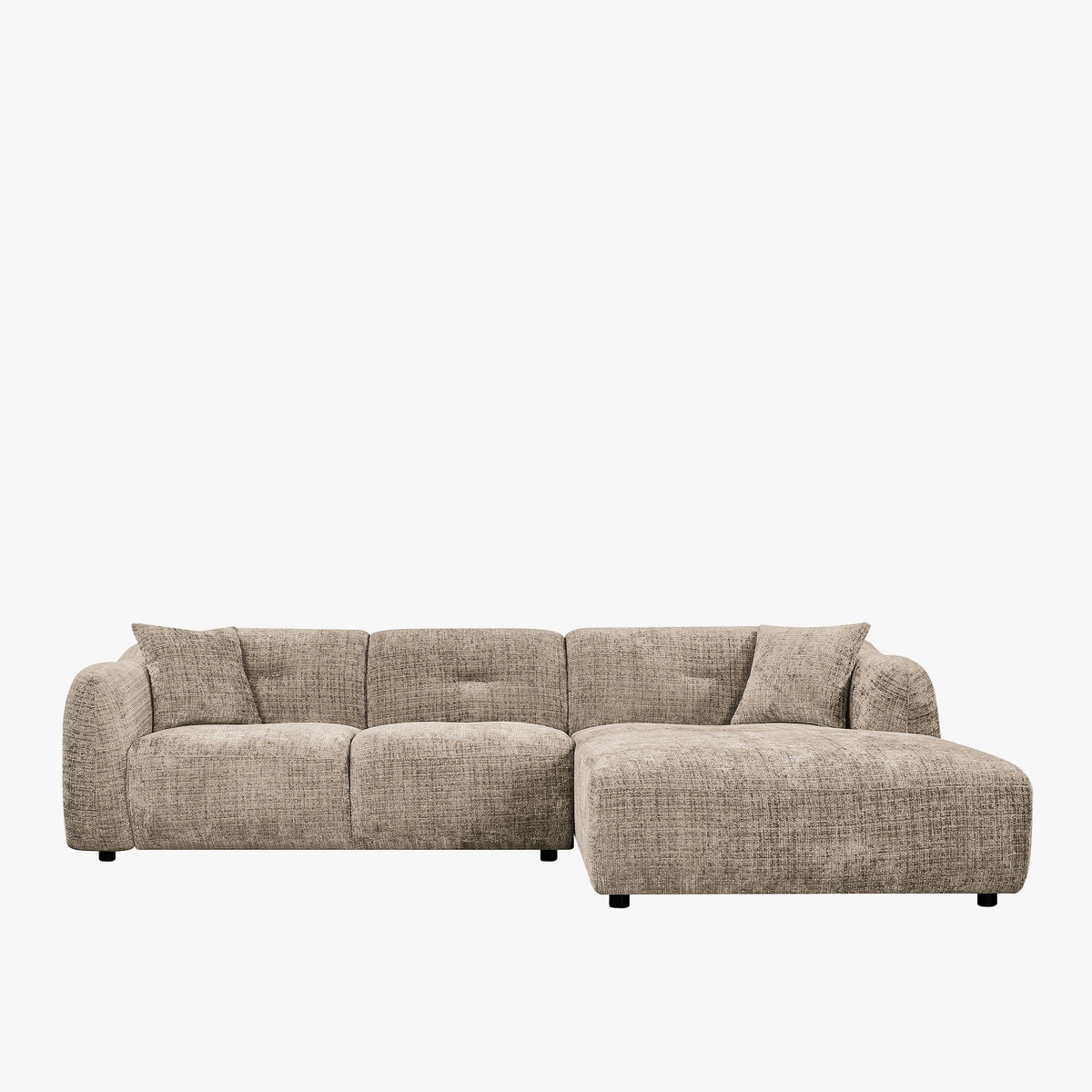 NOELIA Canapé d'angle en tissu capitonné taupe - Angle droit - Canapés d'angle - Mobilier Deco