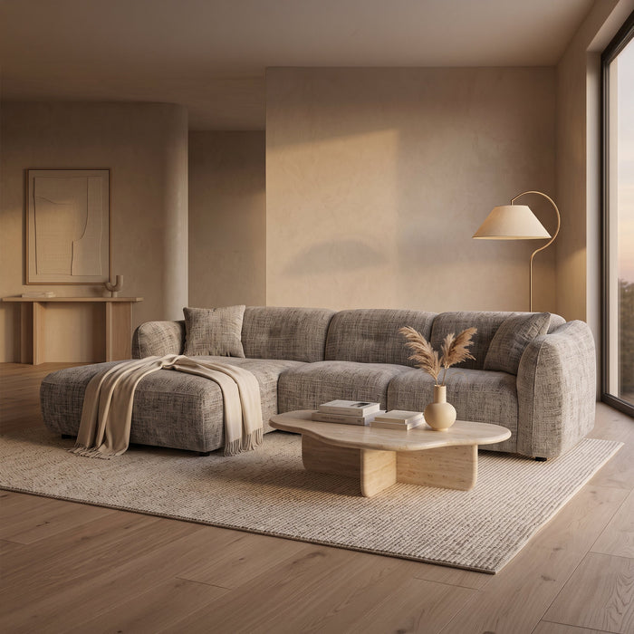 NOELIA Canapé d'angle en tissu capitonné taupe - Angle gauche – Canapés d'angle Mobilier Deco