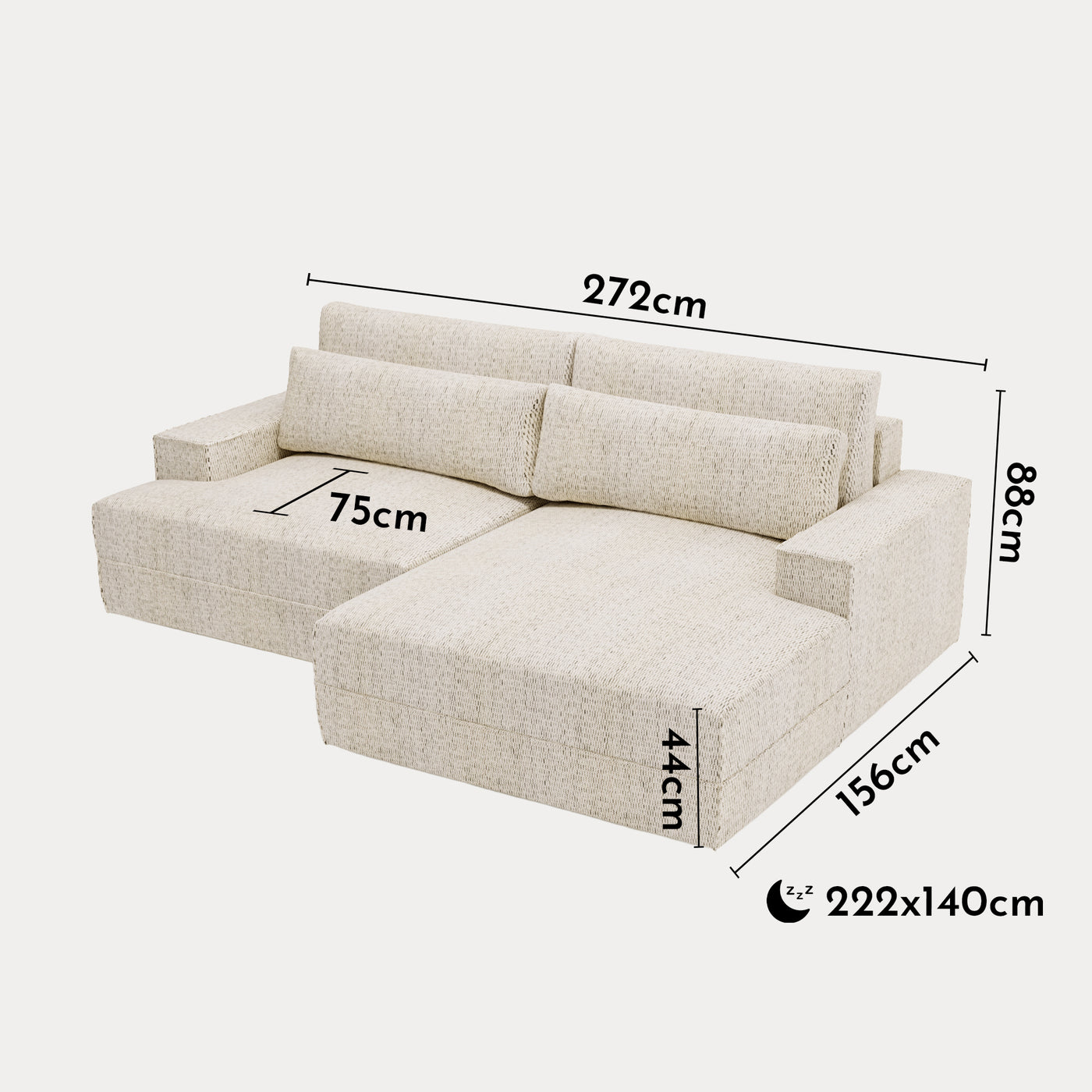 NOEMIA Canapé d'angle convertible avec coffre en tissu beige - Angle droit