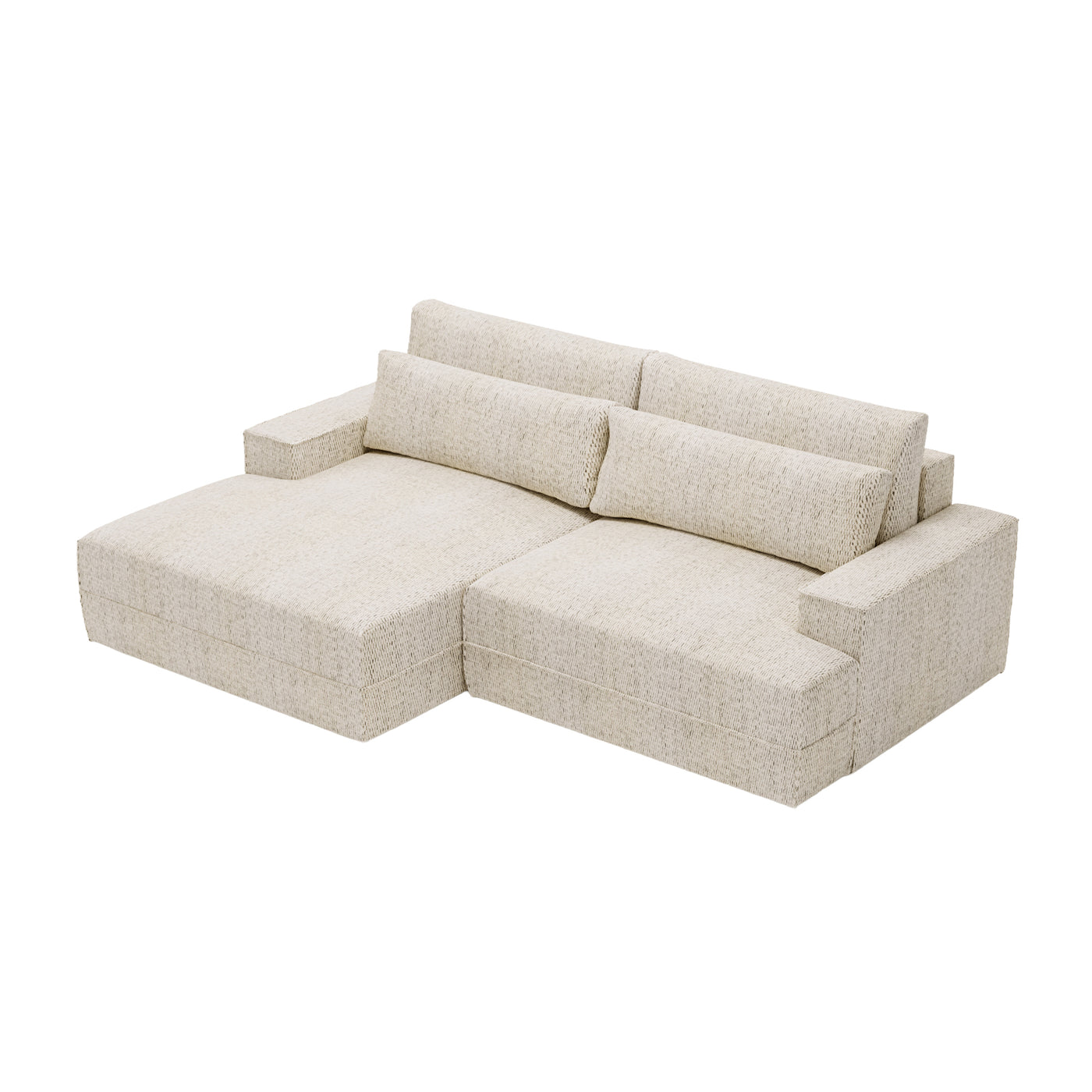 NOEMIA Canapé d'angle convertible avec coffre en tissu beige - Angle gauche