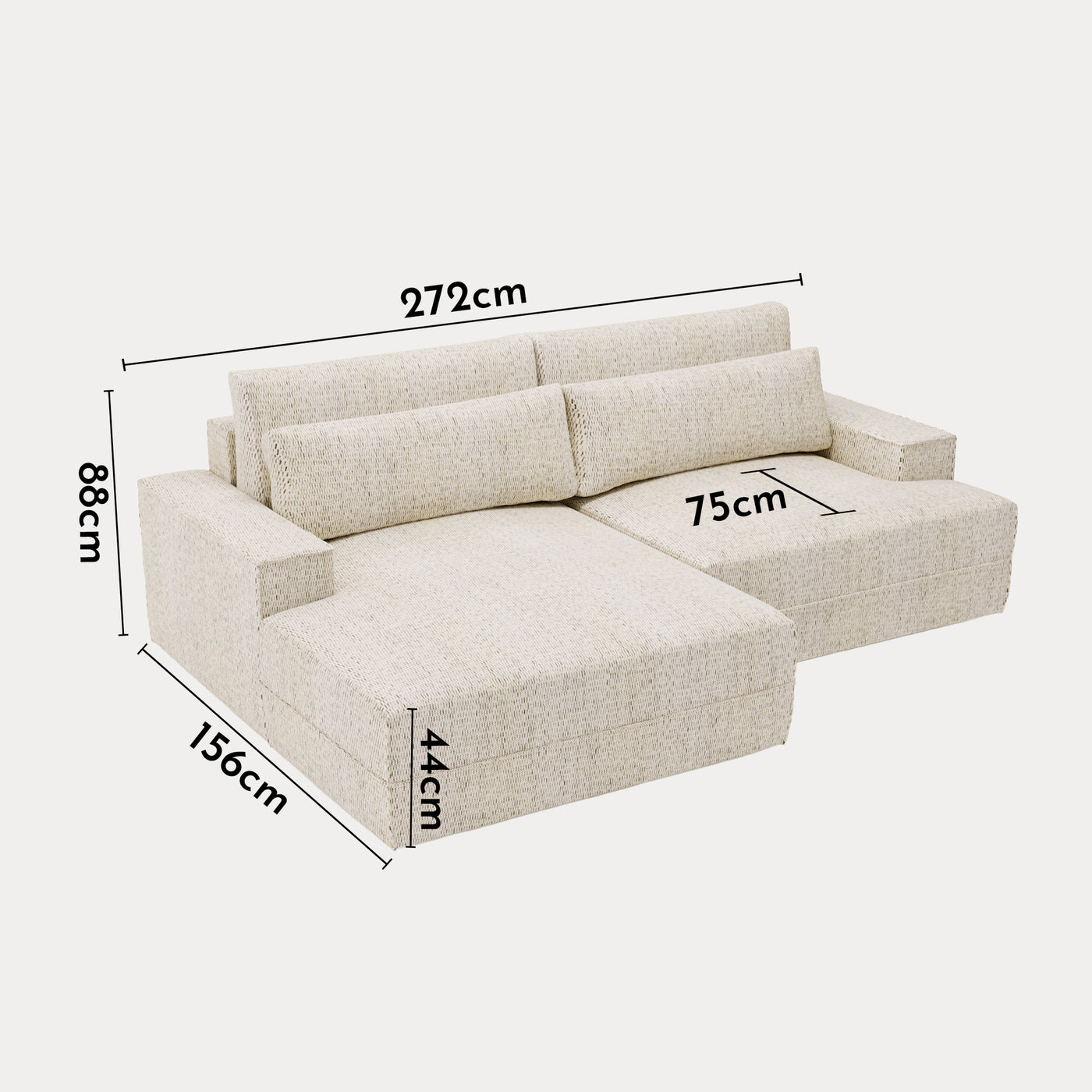 NOEMIA Canapé d'angle convertible avec coffre en tissu beige - Angle gauche