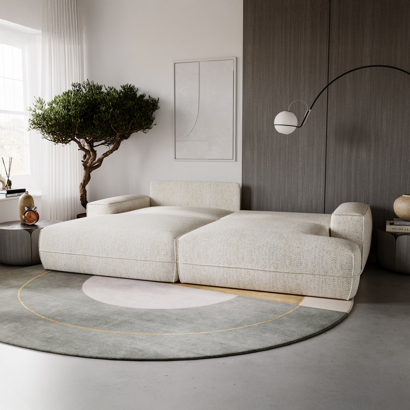 NOEMIA Canapé d'angle convertible avec coffre en tissu beige - Angle gauche