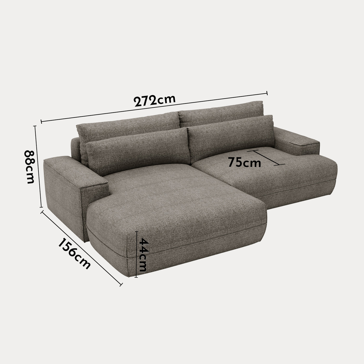 NOEMIA Canapé d'angle convertible avec coffre en tissu taupe - Angle gauche