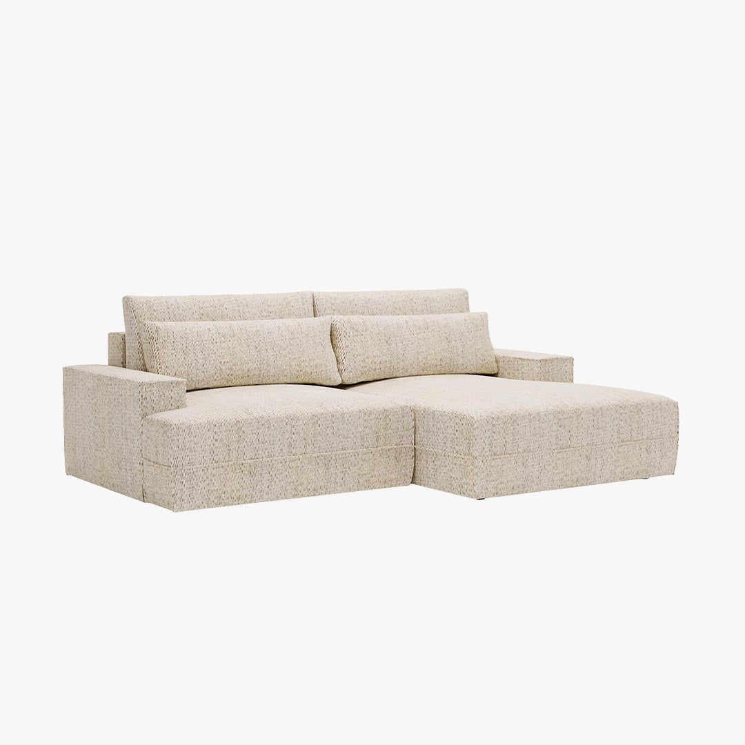 NOEMIA Canapé d'angle convertible avec coffre en tissu beige - Angle droit - Canapé d'angle convertible - Mobilier Deco