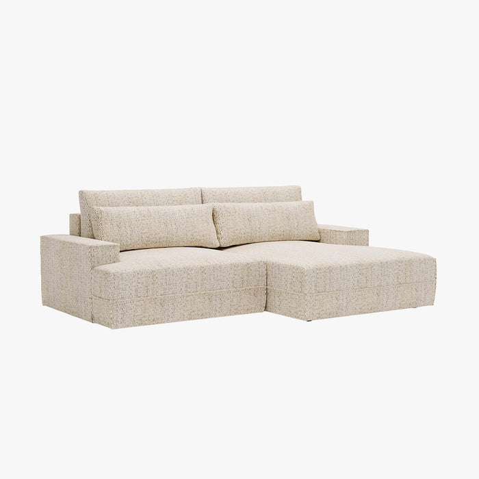 NOEMIA Canapé d'angle convertible avec coffre en tissu beige - Angle droit