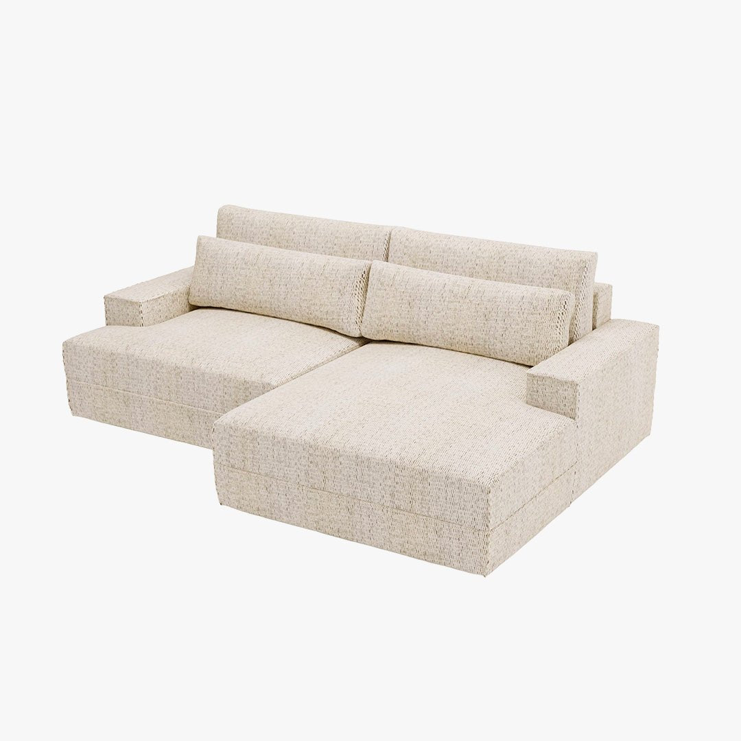 NOEMIA Canapé d'angle convertible avec coffre en tissu beige - Angle droit - Canapé d'angle convertible - Mobilier Deco