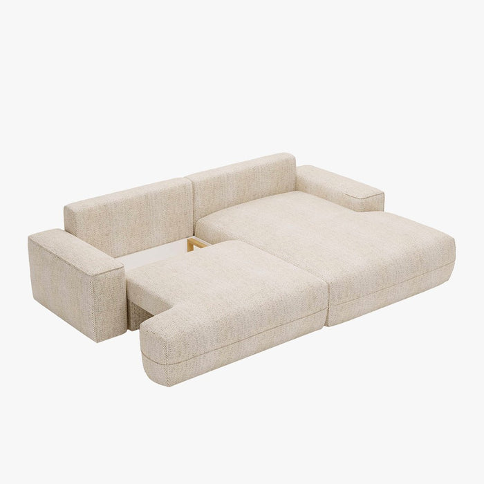NOEMIA Canapé d'angle convertible avec coffre en tissu beige - Angle droit