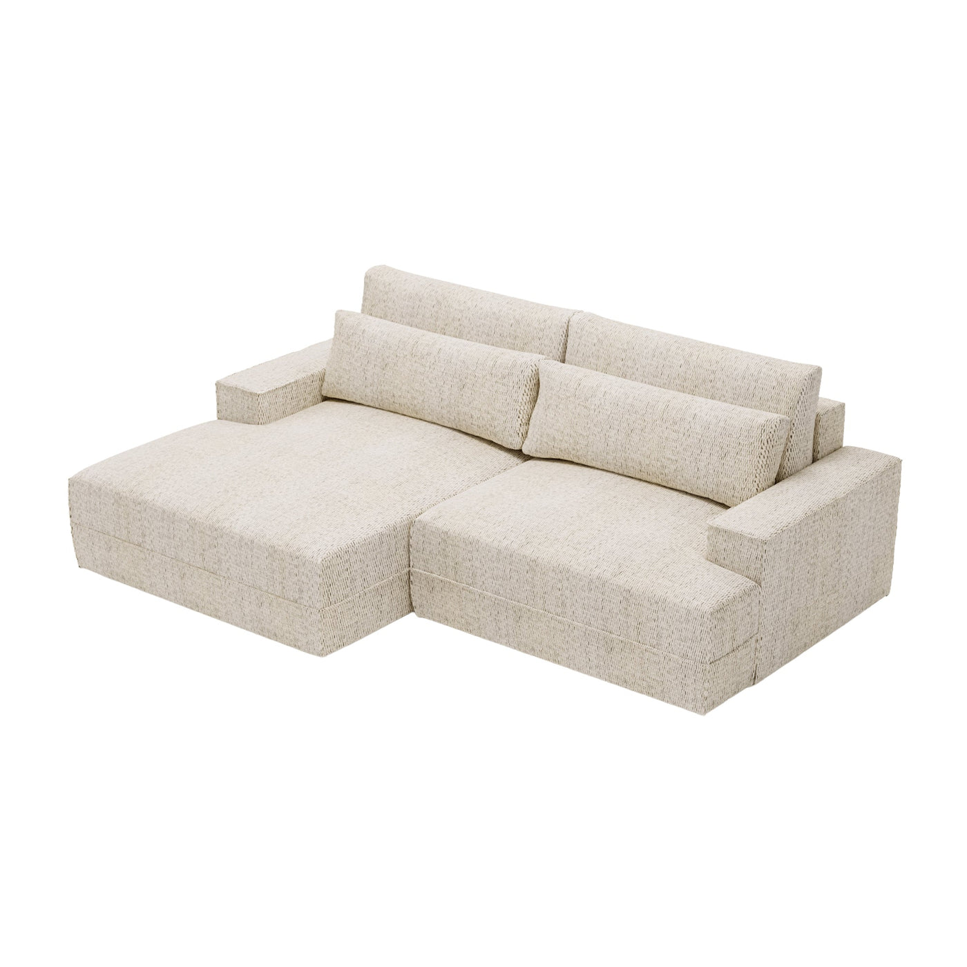 NOEMIA Canapé d'angle convertible avec coffre en tissu beige - Angle gauche - Canapé d'angle convertible - Mobilier Deco