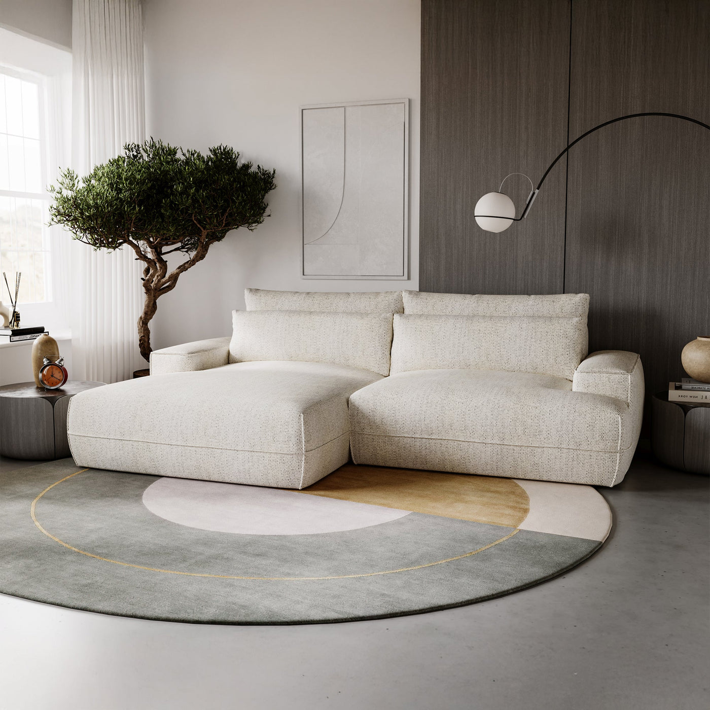 NOEMIA Canapé d'angle convertible avec coffre en tissu beige - Angle gauche - Canapé d'angle convertible - Mobilier Deco