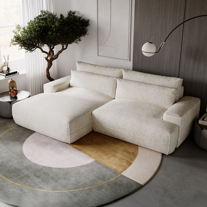 NOEMIA Canapé d'angle convertible avec coffre en tissu beige - Angle gauche