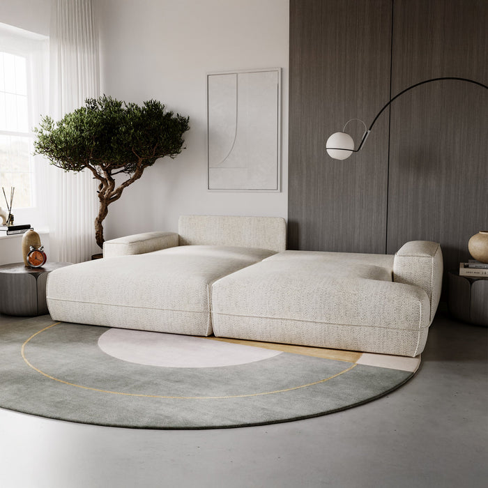 NOEMIA Canapé d'angle convertible avec coffre en tissu beige - Angle gauche