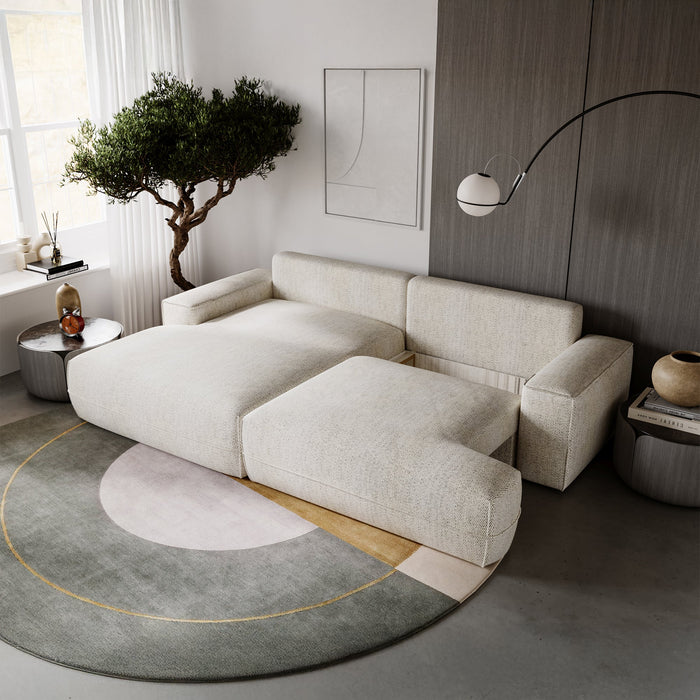 NOEMIA Canapé d'angle convertible avec coffre en tissu beige - Angle gauche