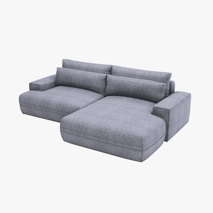 NOEMIA Canapé d'angle convertible avec coffre en tissu gris clair - Angle droit