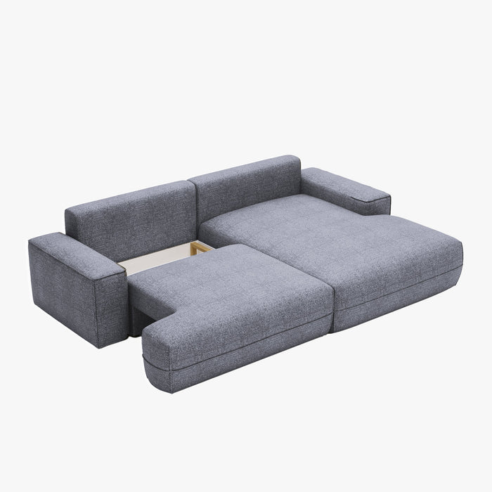 NOEMIA Canapé d'angle convertible avec coffre en tissu gris clair - Angle droit