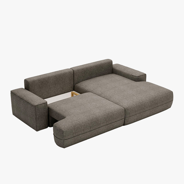 NOEMIA Canapé d'angle convertible avec coffre en tissu taupe - Angle droit