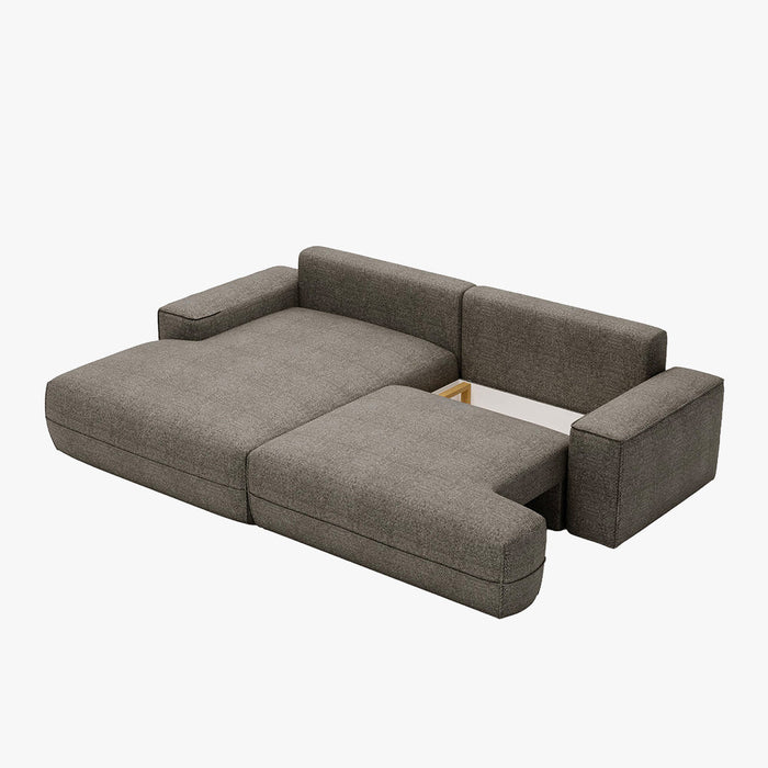 NOEMIA Canapé d'angle convertible avec coffre en tissu taupe - Angle gauche