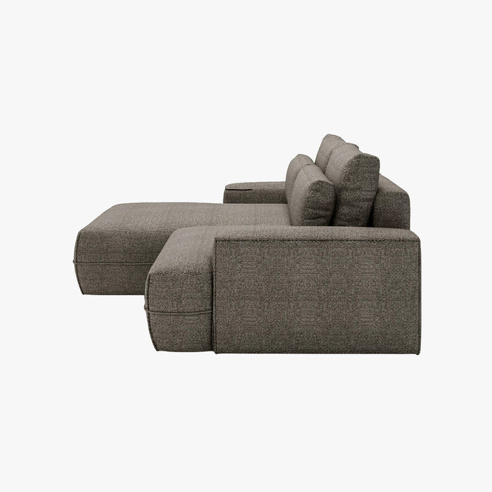 NOEMIA Canapé d'angle convertible avec coffre en tissu taupe - Angle gauche