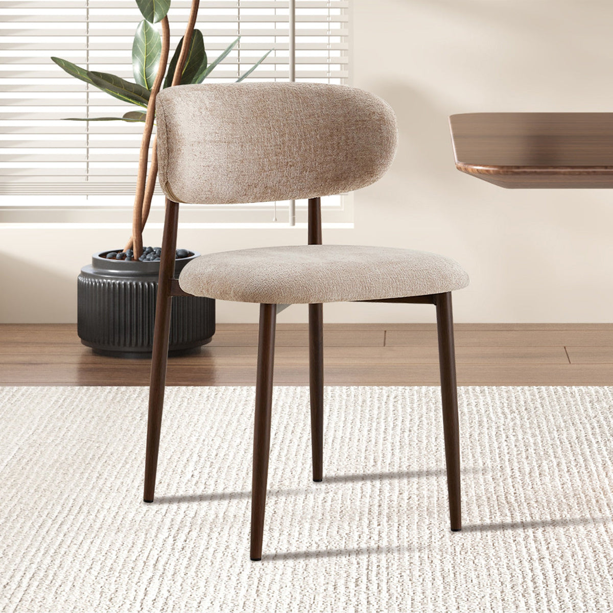 NONO Lot de 2 chaises en tissu beige pieds couleur bois foncé - Mobilier Deco