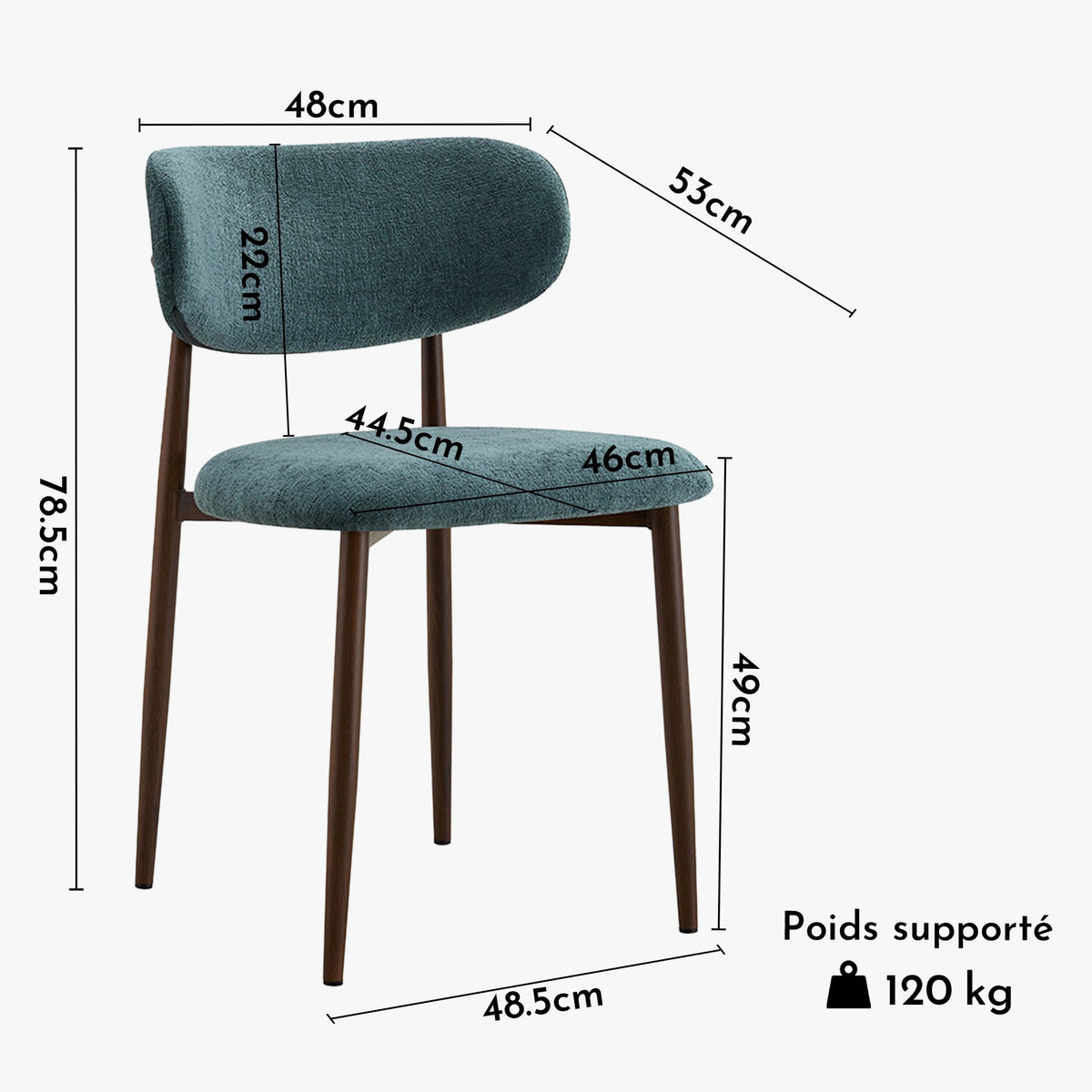 NONO Lot de 2 chaises en tissu bleu pieds couleur bois foncé - Mobilier Deco