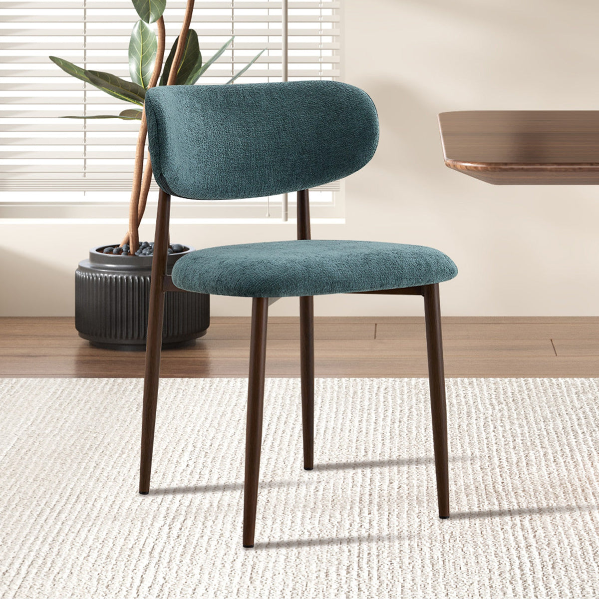 NONO Lot de 2 chaises en tissu bleu pieds couleur bois foncé - Mobilier Deco