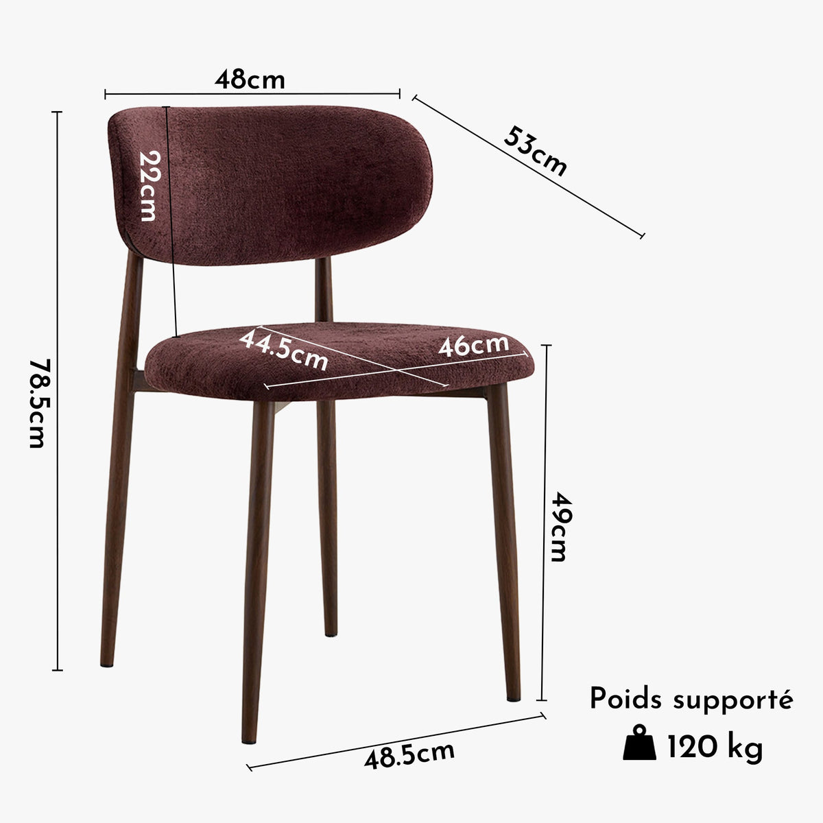 NONO Lot de 2 chaises en tissu prune pieds couleur bois foncé - Mobilier Deco