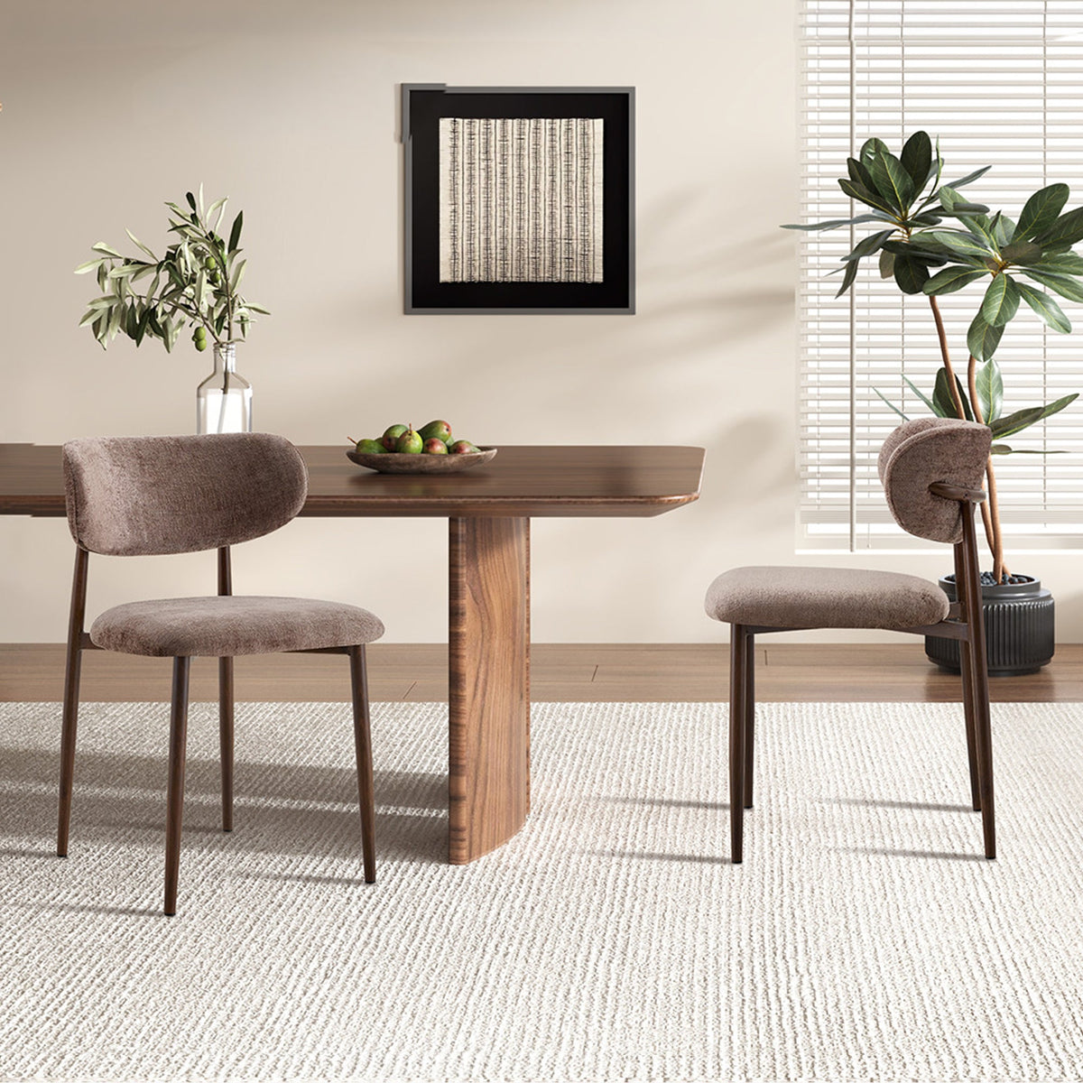 NONO Lot de 2 chaises en tissu taupe pieds couleur bois foncé - Mobilier Deco