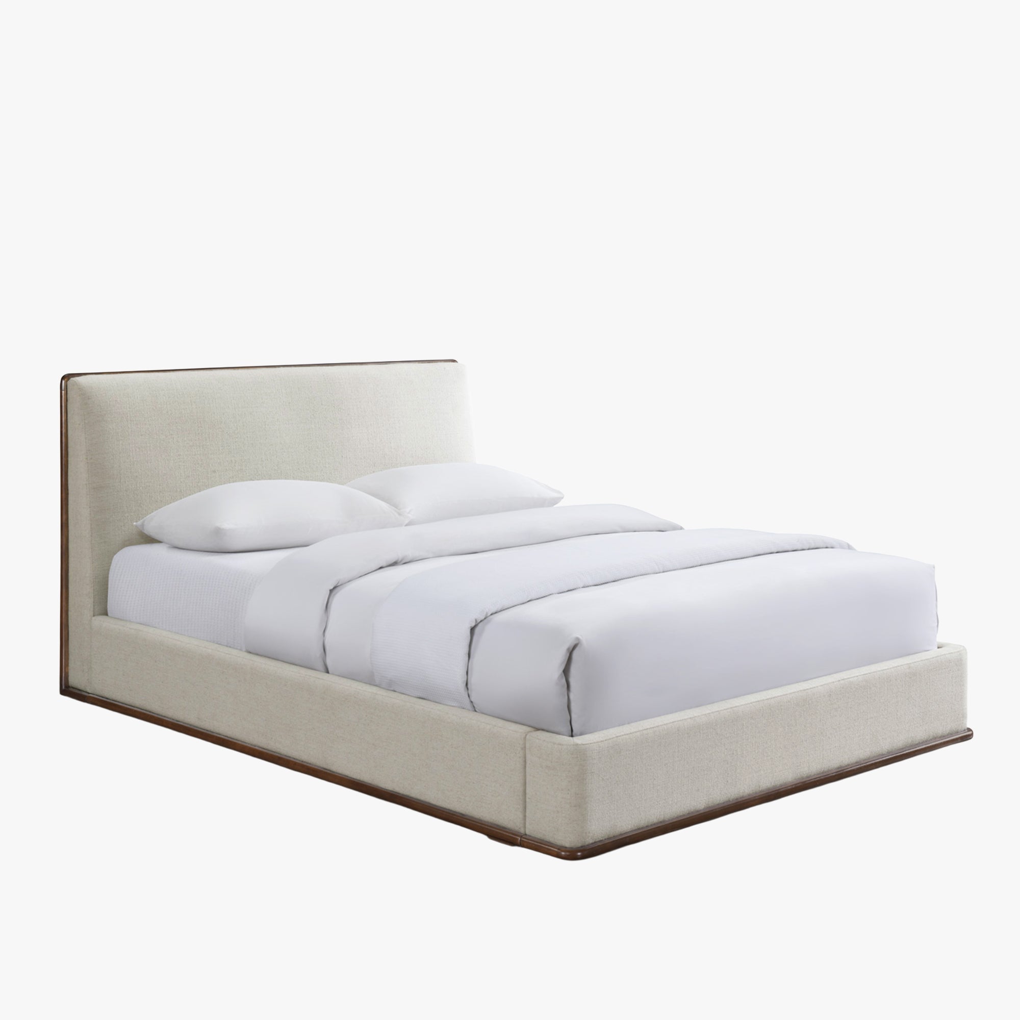 NORIA Lit double en tissu beige et bois foncé 140x190 cm - Lits - Mobilier Deco