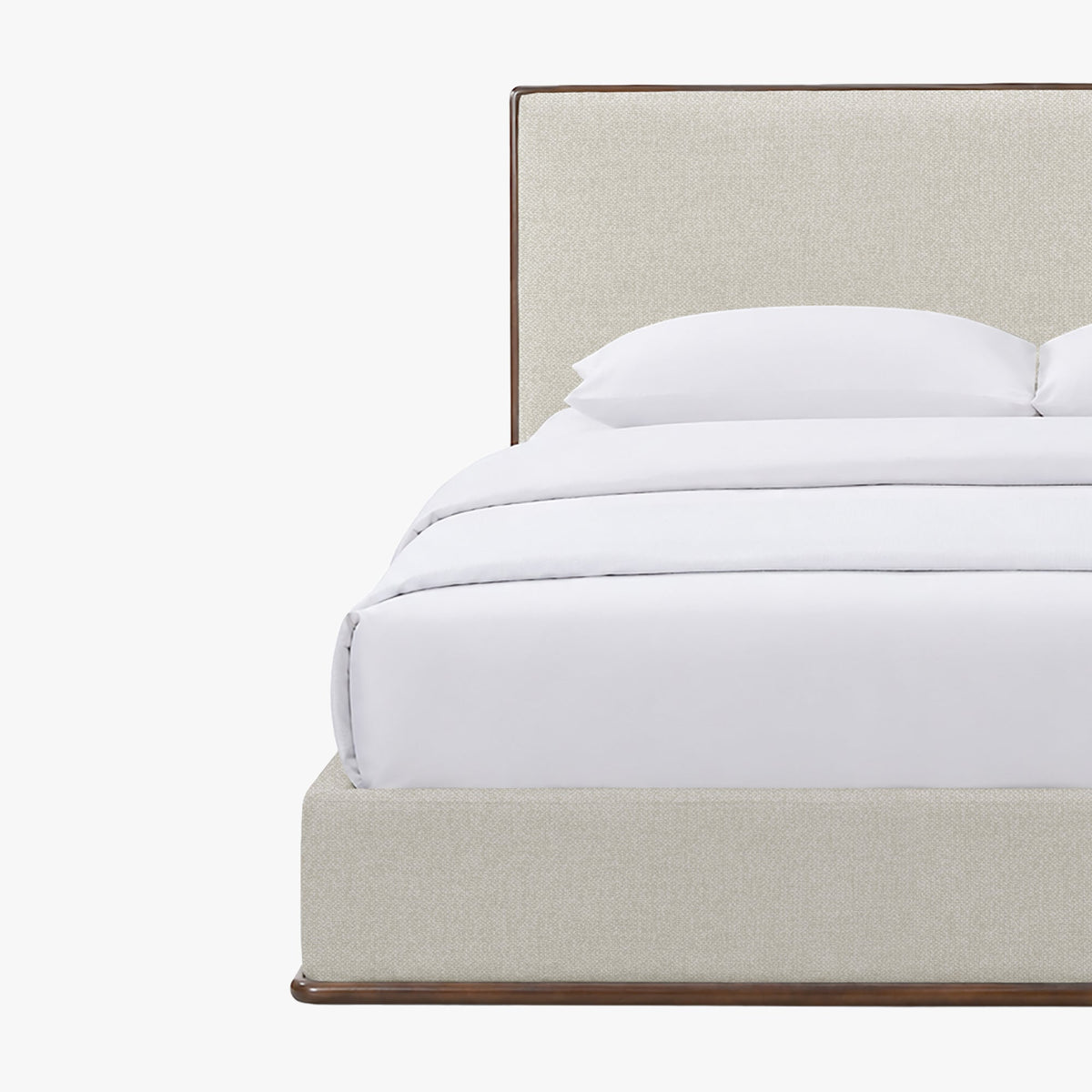 NORIA Lit double en tissu beige et bois foncé 140x190 cm - Lits - Mobilier Deco