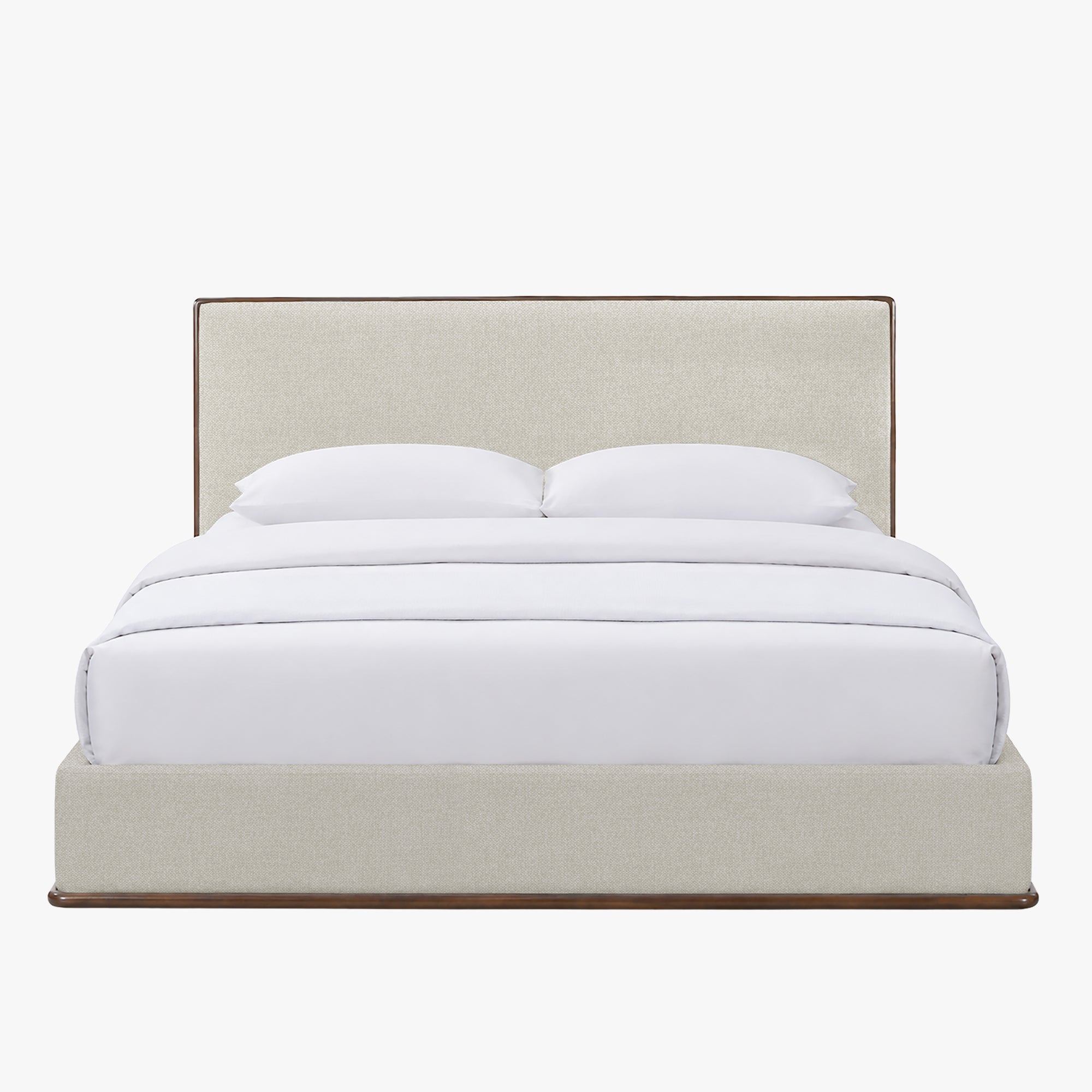 NORIA Lit double en tissu beige et bois foncé 140x190 cm - Lits - Mobilier Deco