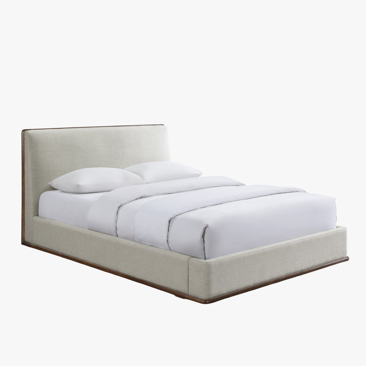 NORIA Lit double en tissu beige et bois foncé 160x200 cm - Lits - Mobilier Deco