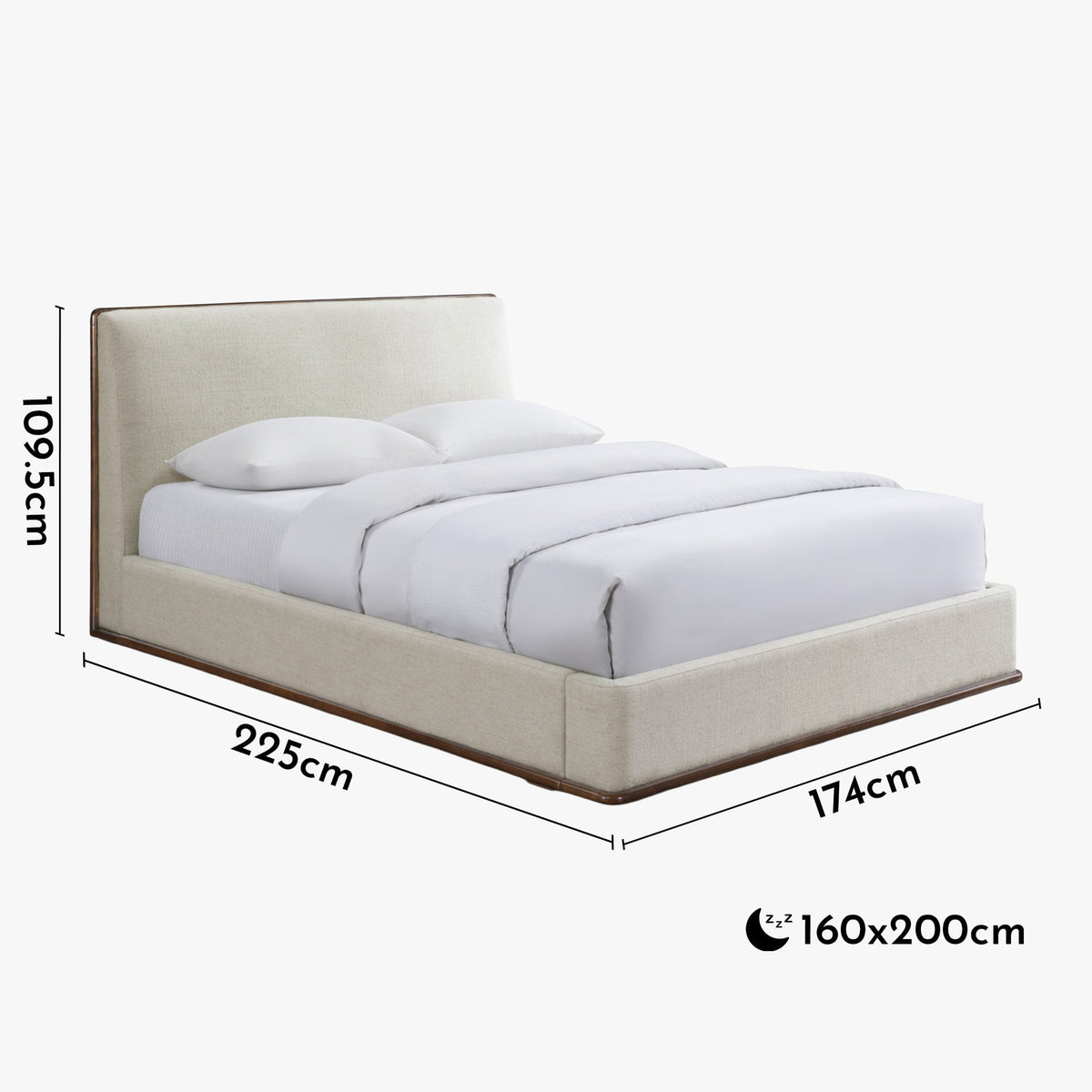 NORIA Lit double en tissu beige et bois foncé 160x200 cm - Lits - Mobilier Deco