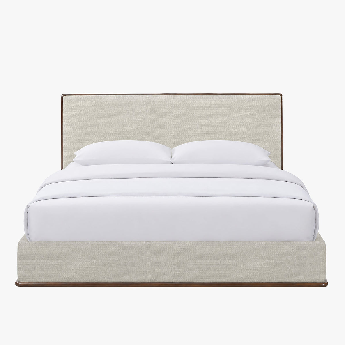 NORIA Lit double en tissu beige et bois foncé 180x200 cm - Lits - Mobilier Deco