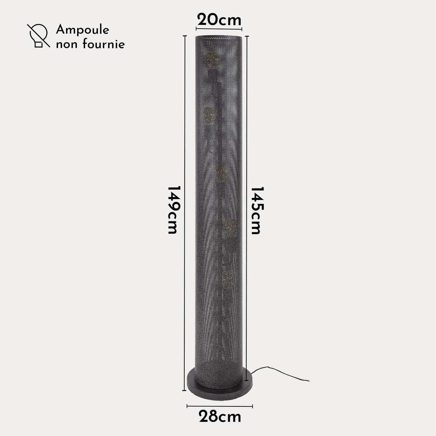 NOVA Lampadaire tube 5 ampoules en métal noir 18x149 cm
