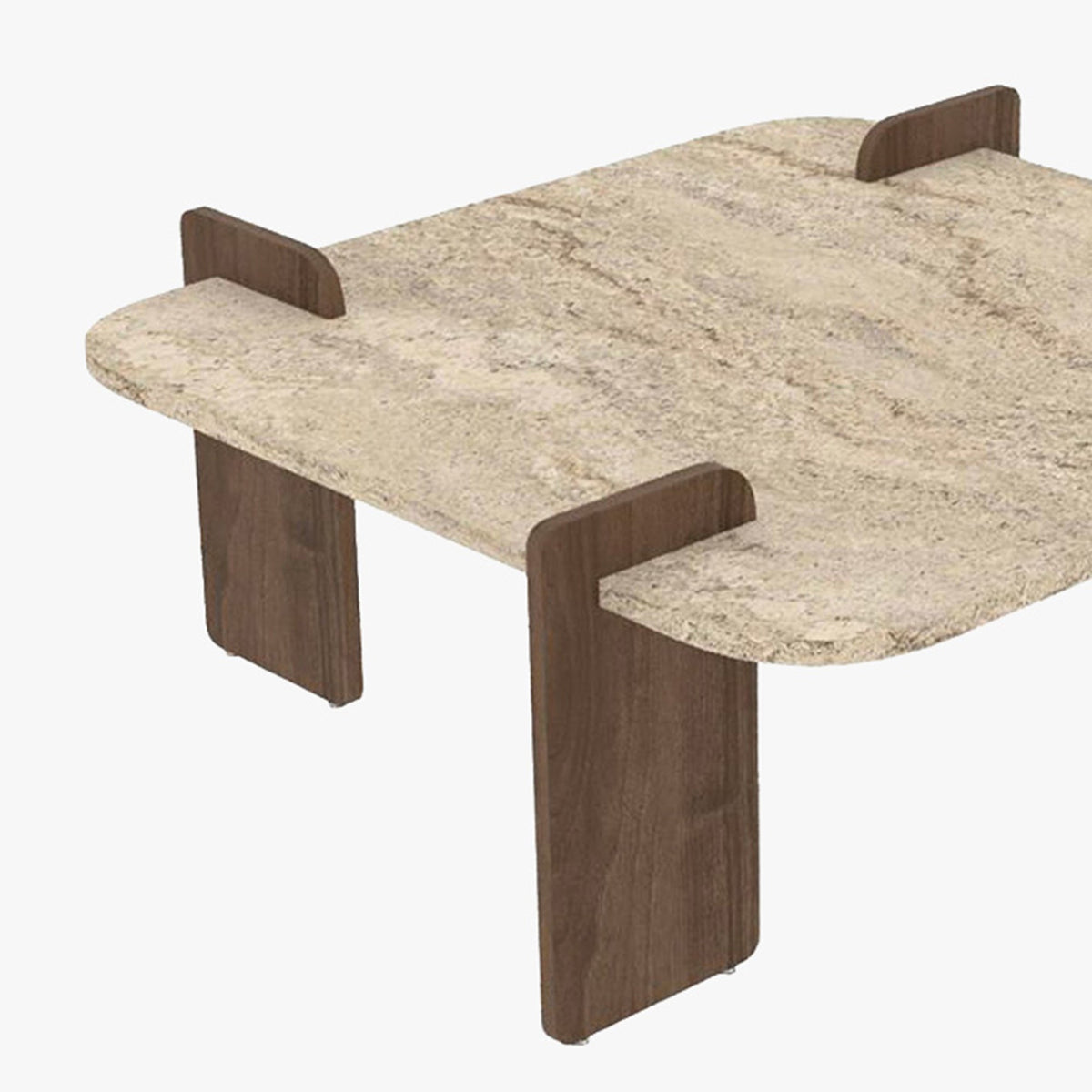 OFELI Table basse carrée beige piètement couleur bois foncé 90 cm - Table basse - Mobilier Deco