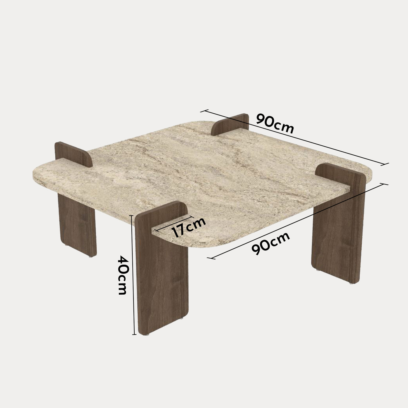 OFELI Table basse carrée beige piètement couleur bois foncé 90 cm