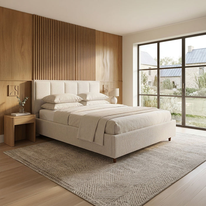 OLEA Lit double en tissu beige avec coffre 140x190 cm