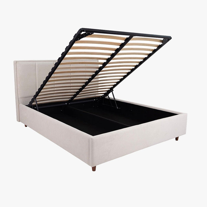 OLEA Lit double en tissu beige avec coffre 180x200 cm