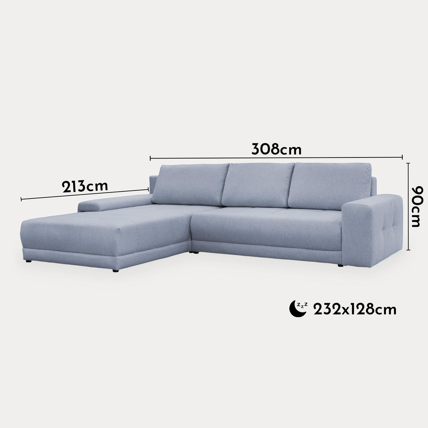 OLIVIA Canapé d'angle convertible avec coffre tissu gris - Configuration fixe