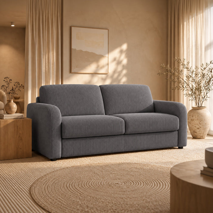 OLIVIER Canapé 3 places convertible en velours côtelé anthracite matelas Memory 14 cm – Canapés convertibles Mobilier Deco
