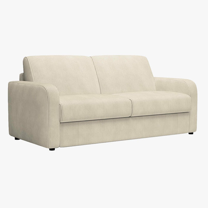 OLIVIER Canapé 3 places convertible en velours côtelé beige matelas Memory 14 cm